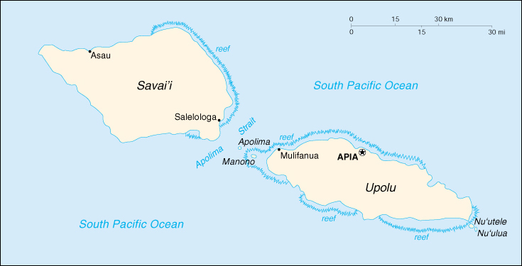 Samoa major cities and port Apia
